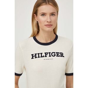 Bavlněné tričko Tommy Hilfiger béžová barva