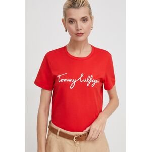 Bavlněné tričko Tommy Hilfiger červená barva