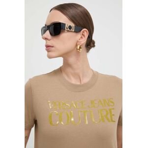 Bavlněné tričko Versace Jeans Couture béžová barva, 76HAHG03 CJ00G
