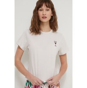 Bavlněné tričko Abercrombie & Fitch béžová barva