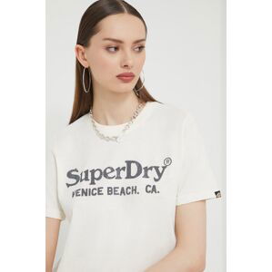 Bavlněné tričko Superdry béžová barva