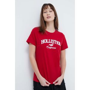 Bavlněné tričko Hollister Co. červená barva