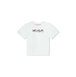Dětské bavlněné tričko HUGO bílá barva