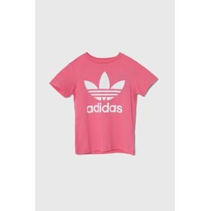 Dětské bavlněné tričko adidas Originals TREFOIL TEE růžová barva