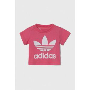 Bavlněné dětské tričko adidas Originals TREFOIL TEE růžová barva