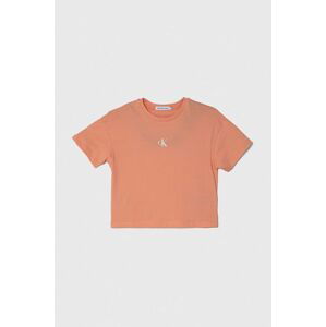 Dětské bavlněné tričko Calvin Klein Jeans oranžová barva