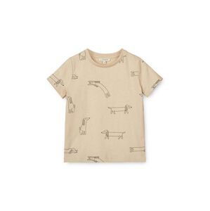 Bavlněné dětské tričko Liewood Apia Baby Printed Shortsleeve T-shirt béžová barva