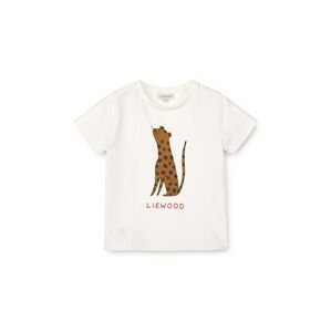 Bavlněné dětské tričko Liewood Apia Baby Placement Shortsleeve T-shirt béžová barva, s potiskem