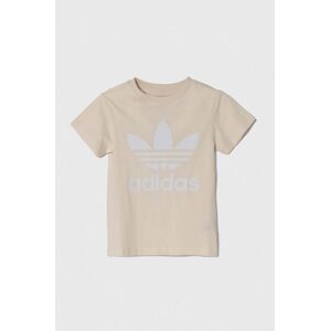 Dětské bavlněné tričko adidas Originals TREFOIL TEE béžová barva, s potiskem