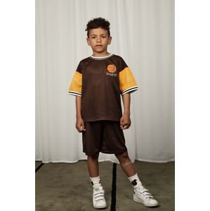 Dětské tričko Mini Rodini Basket hnědá barva, s potiskem