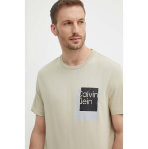 Bavlněné tričko Calvin Klein béžová barva, s potiskem, K10K112402