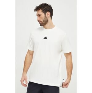 Bavlněné tričko adidas béžová barva, s aplikací, IR5175