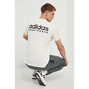 Bavlněné tričko adidas béžová barva, s potiskem, IX4454