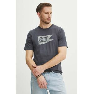 Bavlněné tričko Pepe Jeans SINGLE CARDIFF šedá barva, s potiskem, PM509401