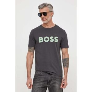 Bavlněné tričko Boss Green šedá barva, s potiskem, 50512866