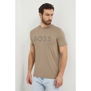 Tričko Boss Green béžová barva, s potiskem, 50517911