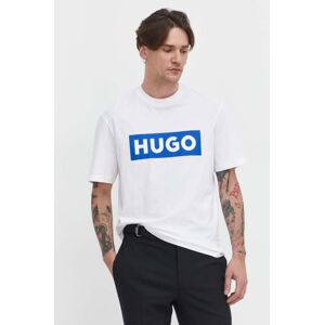 Bavlněné tričko Hugo Blue bílá barva, s potiskem