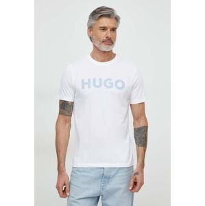 Bavlněné tričko HUGO bílá barva, s potiskem, 50513309