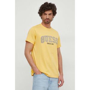 Bavlněné tričko Guess žlutá barva, s aplikací, M4GI62 I3Z14