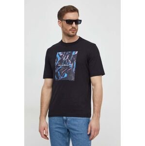 Bavlněné tričko Sisley černá barva, s potiskem