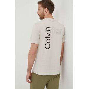 Bavlněné tričko Calvin Klein béžová barva, s potiskem, K10K112495