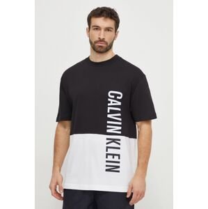 Bavlněné plážové tričko Calvin Klein černá barva, s potiskem