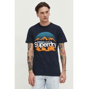 Bavlněné tričko Superdry tmavomodrá barva, s potiskem