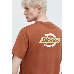 Bavlněné tričko Dickies SS RUSTON TEE hnědá barva, s potiskem, DK0A4XDC