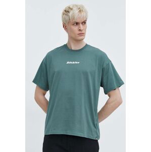 Bavlněné tričko Dickies ENTERPRISE TEE SS zelená barva, s potiskem, DK0A4YRN