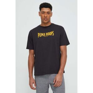 Bavlněné tričko Puma černá barva, s potiskem, 624755