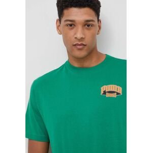 Bavlněné tričko Puma zelená barva, s potiskem, 624395