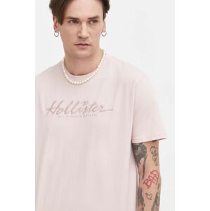 Bavlněné tričko Hollister Co. růžová barva, s aplikací