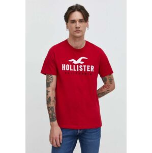 Bavlněné tričko Hollister Co. červená barva, s aplikací