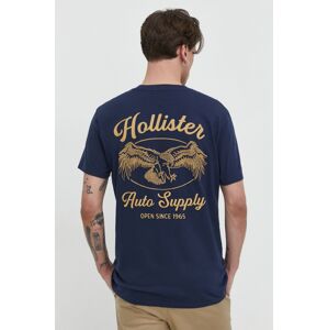 Bavlněné tričko Hollister Co. tmavomodrá barva, s aplikací