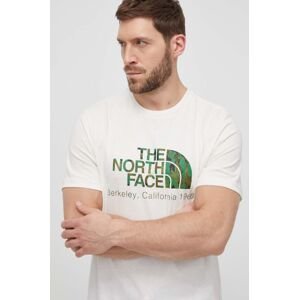 Bavlněné tričko The North Face béžová barva, s potiskem