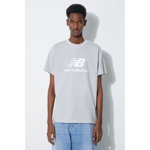 Bavlněné tričko New Balance Essentials Cotton šedá barva, s potiskem, MT41502AG