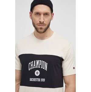 Bavlněné tričko Champion béžová barva, s potiskem, 219853