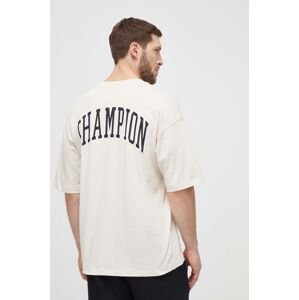 Bavlněné tričko Champion béžová barva, s potiskem, 219855
