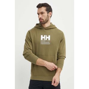 Mikina Helly Hansen pánská, zelená barva, s kapucí, s aplikací, 53924