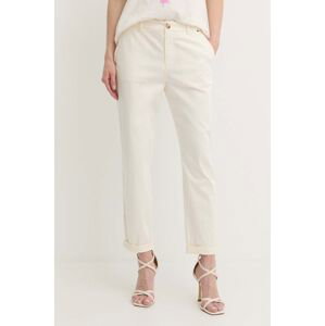 Kalhoty BOSS dámské, béžová barva, jednoduché, high waist, 50457545