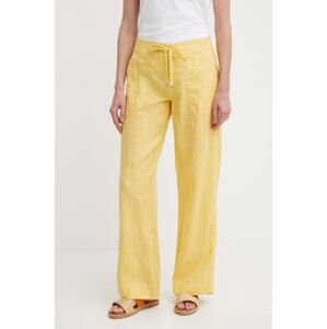 Plátěné kalhoty Lauren Ralph Lauren žlutá barva, široké, medium waist, 200735136
