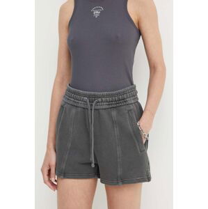 Bavlněné šortky G-Star Raw šedá barva, hladké, high waist, D24571-D575