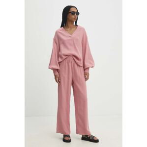 Bavlněná halenka a kalhoty Answear Lab růžová barva