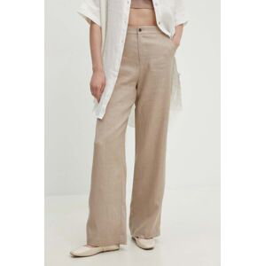 Plátěné kalhoty Answear Lab béžová barva, jednoduché, high waist