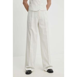 Kalhoty s příměsí lnu Answear Lab bílá barva, high waist