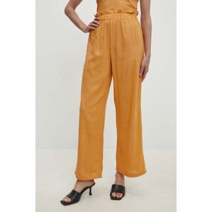 Kalhoty s lněnou směsí Answear Lab oranžová barva, jednoduché, high waist