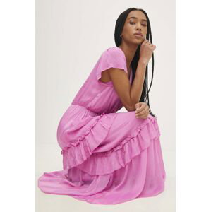 Šaty s hedvábím Answear Lab růžová barva, maxi