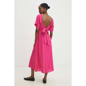 Lněné šaty Answear Lab růžová barva, midi
