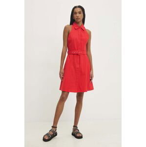 Lněné šaty Answear Lab červená barva, mini