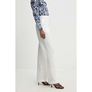 Plátěné kalhoty Answear Lab bílá barva, široké, high waist